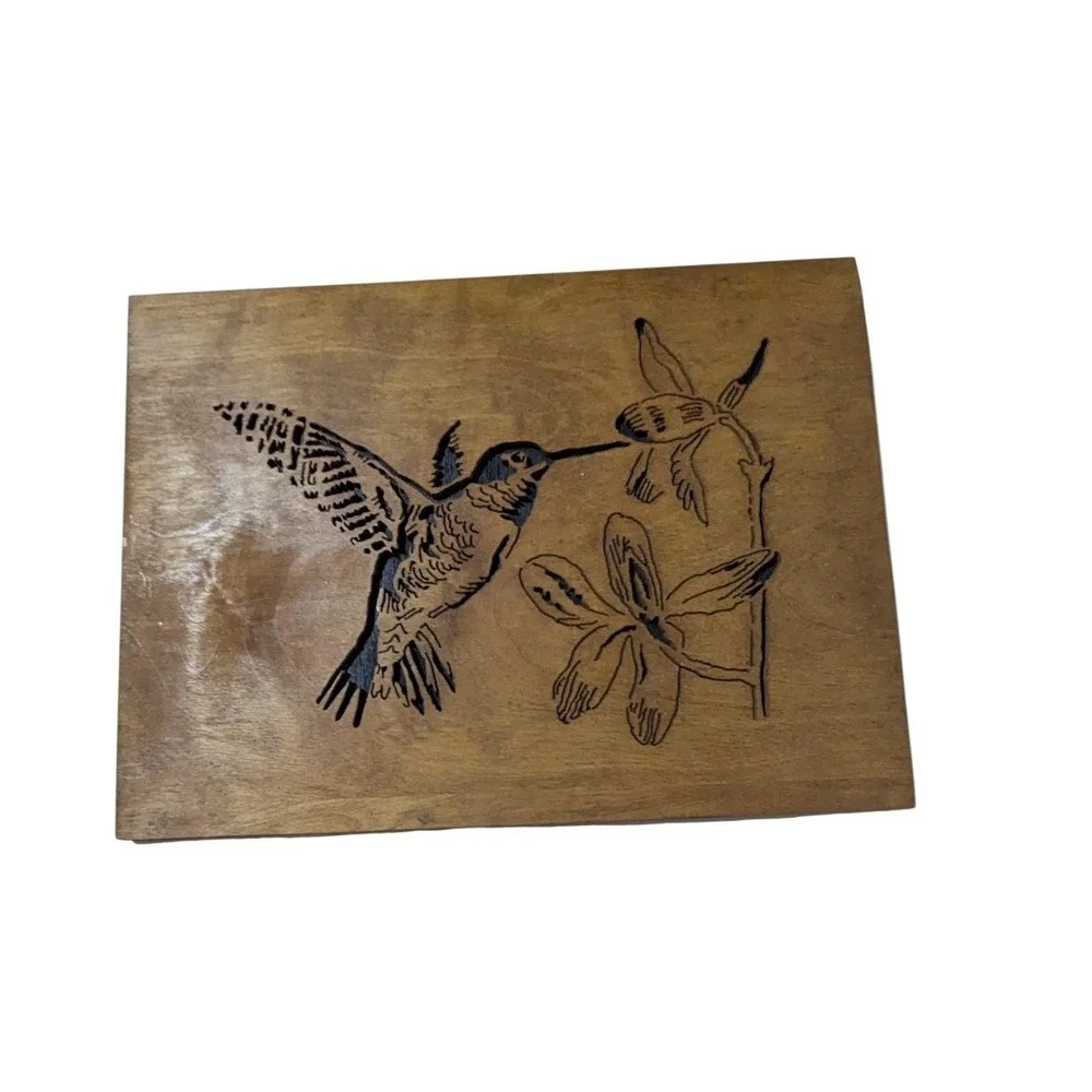 Vintage Hummingbird Floral Wood Burning Wall Art‎ Plaque Pyrography Decor 12x9